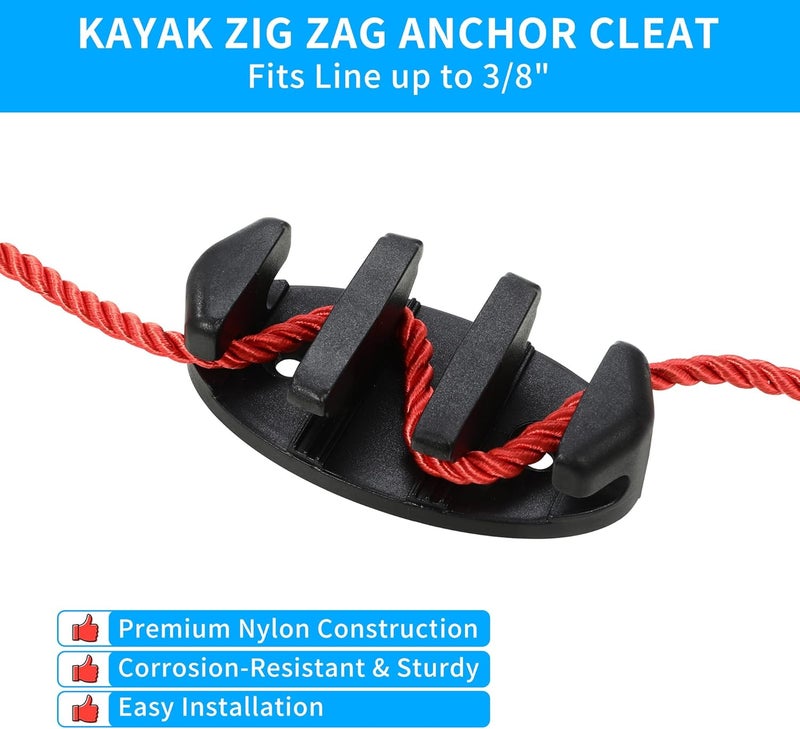 A.I.FORCE Zig Zag Cleat Kit for Kayak, Canoes and Fishing Boats – Durable Black Nylon Anchor Cleats with Stainless Steel Screws, Essential Kayak Accessories, 90mm - Image 4